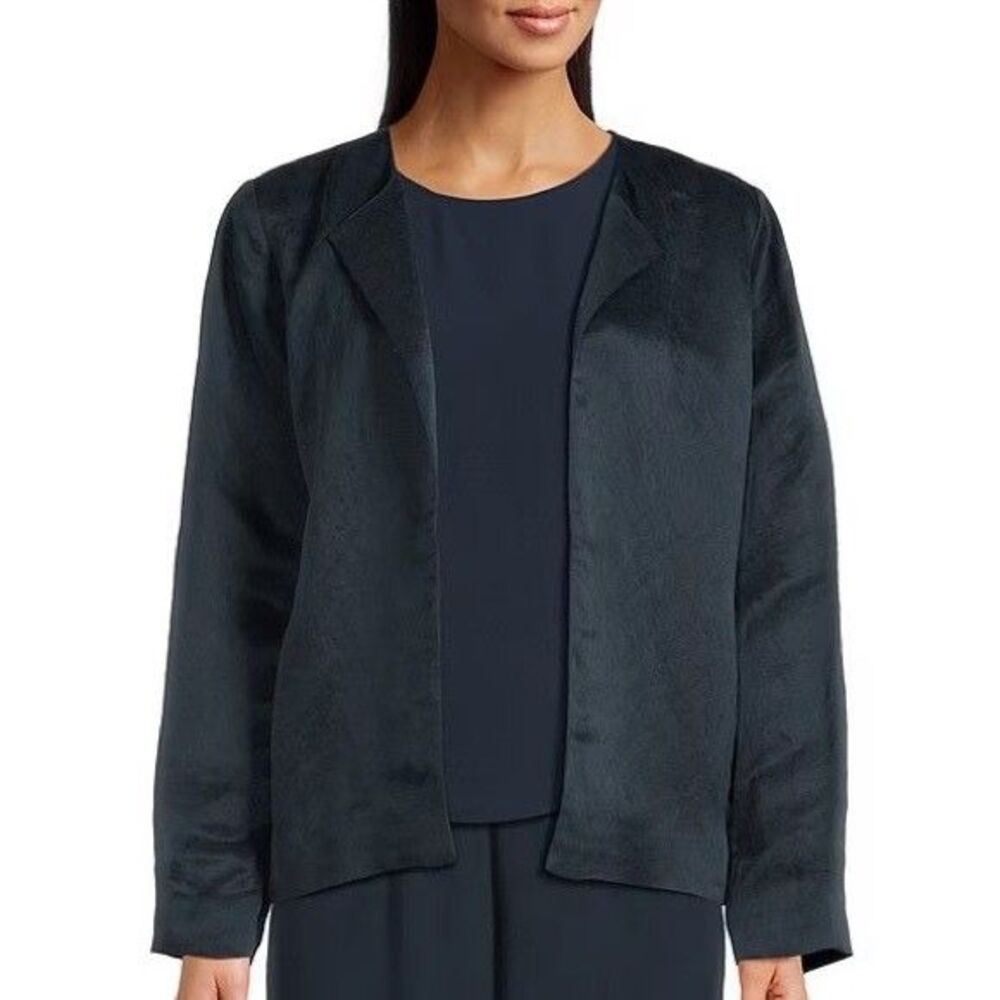 Eileen Fisher Women’s Linen Silk Satin Round Neck Draped Jacket size XL NWT